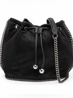 Stella McCartney Falabella Mini Bucket Bag Black Shaggy Deer Made Italy Dustbag